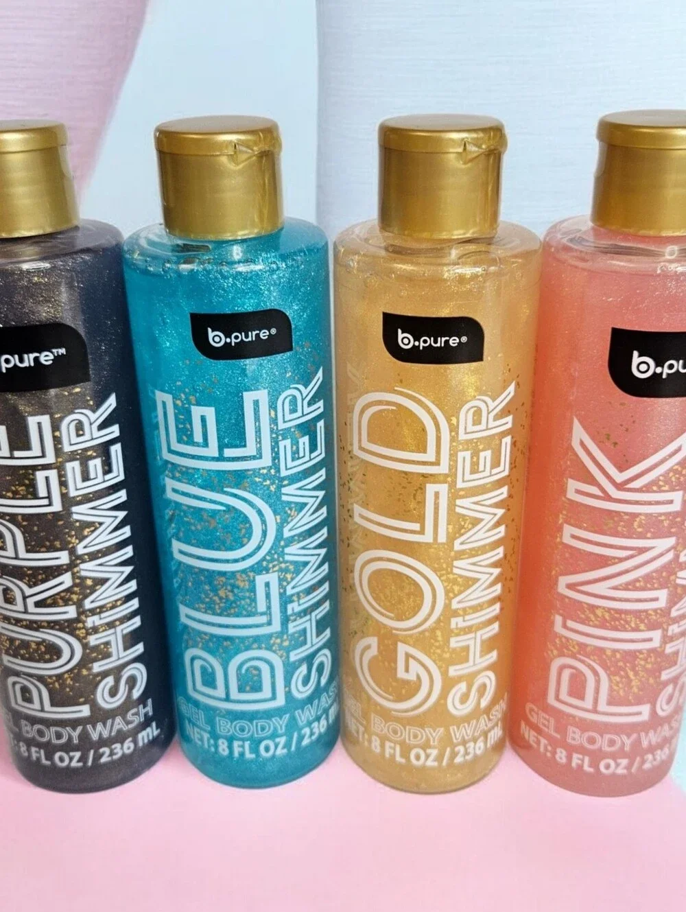 SHIMMER BODY WASH COLLECTION Blue, Purple, Gold & Pink 8 Fl. Oz/236 ml